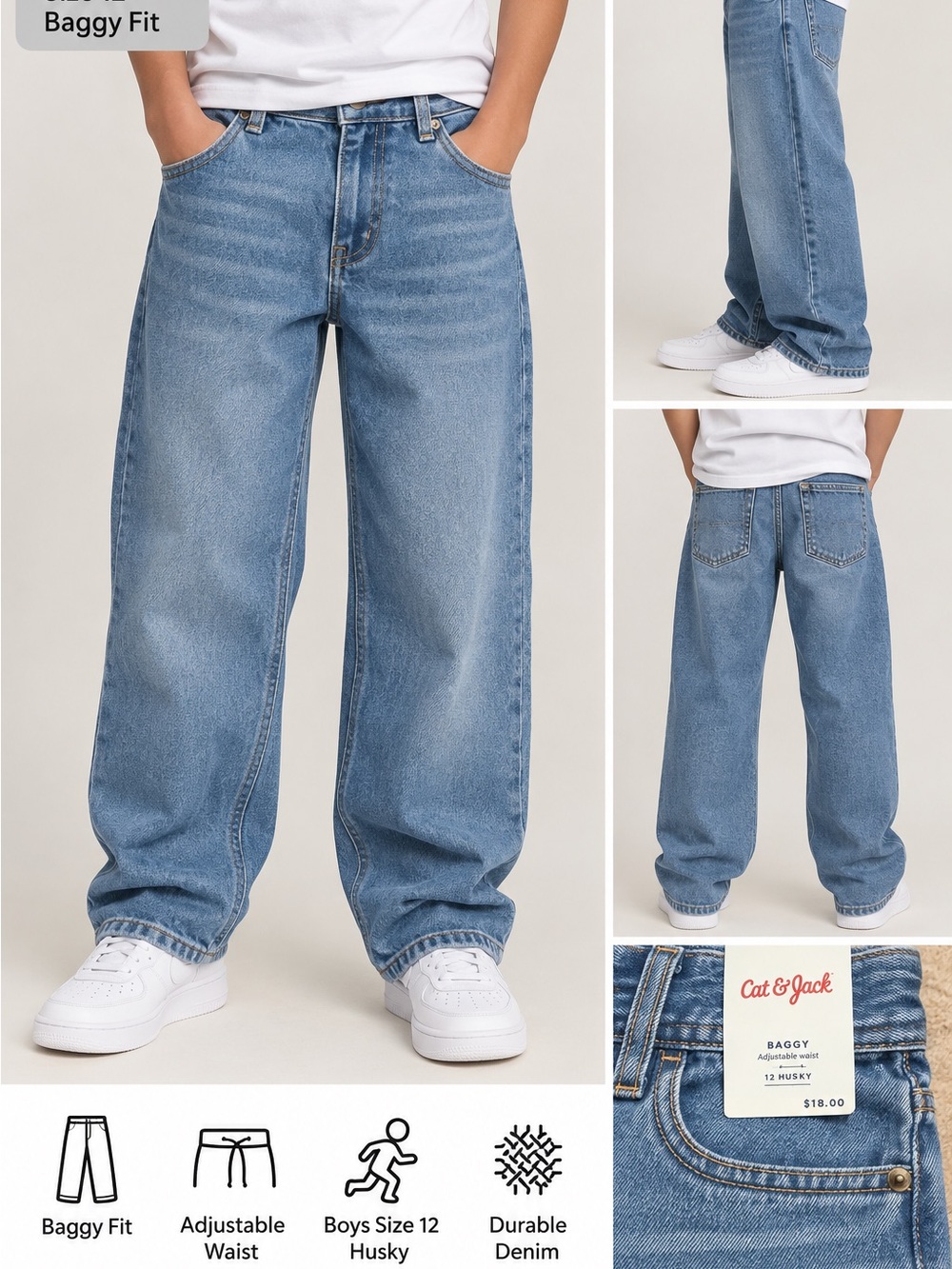 Cat & Jack Light Blue Relaxed Baggy Jeans